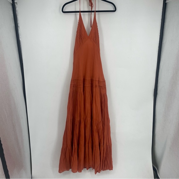 NEW Scared Threads Small Orange Halter Maxi Dress Beach Vacation Coastal - Picture 1 of 9